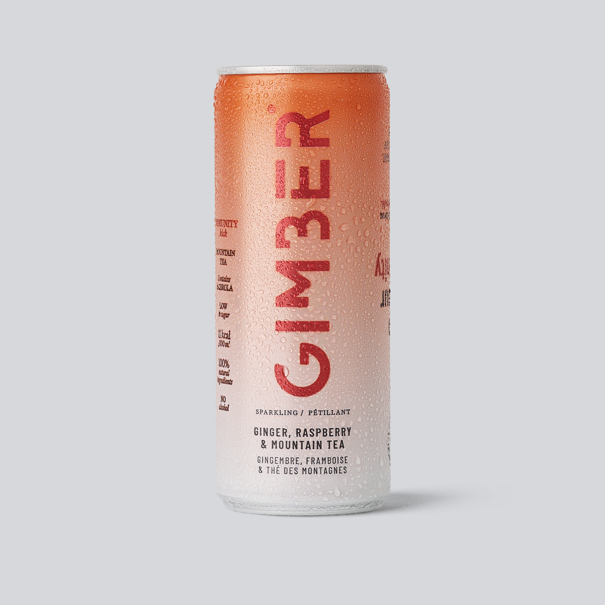 Organic Immunity Ginger Sparkling RTD Can with Raspberry and Mountain Tea 250ml